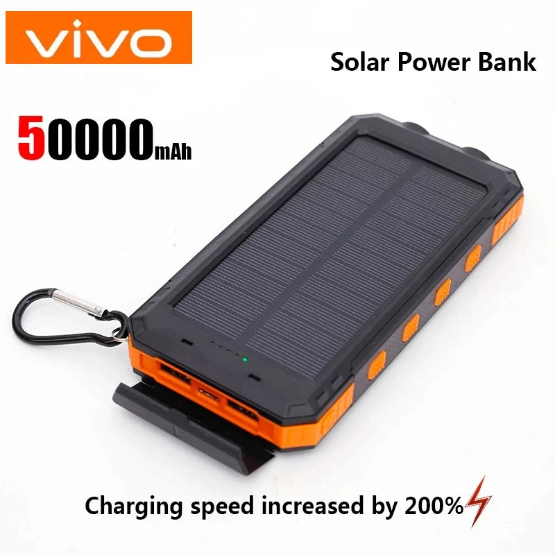 VIVO Waterproof Outdoor Solar Power Bank 50000mAh Dual USB Travel Outdoor Solar Mobile Phone Charger Solar Powerbank For Camping
