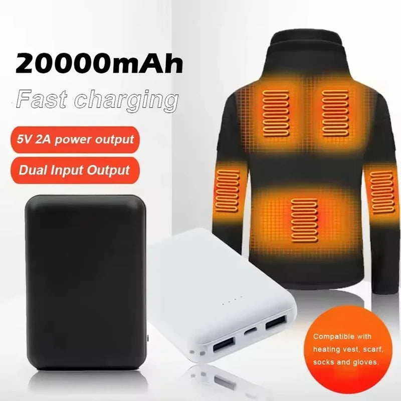 20000mAh Power Bank Fast Charging USB Charger Portable External Battery Pack for Heating Vest Jacket Scarf Socks Glove Equipment