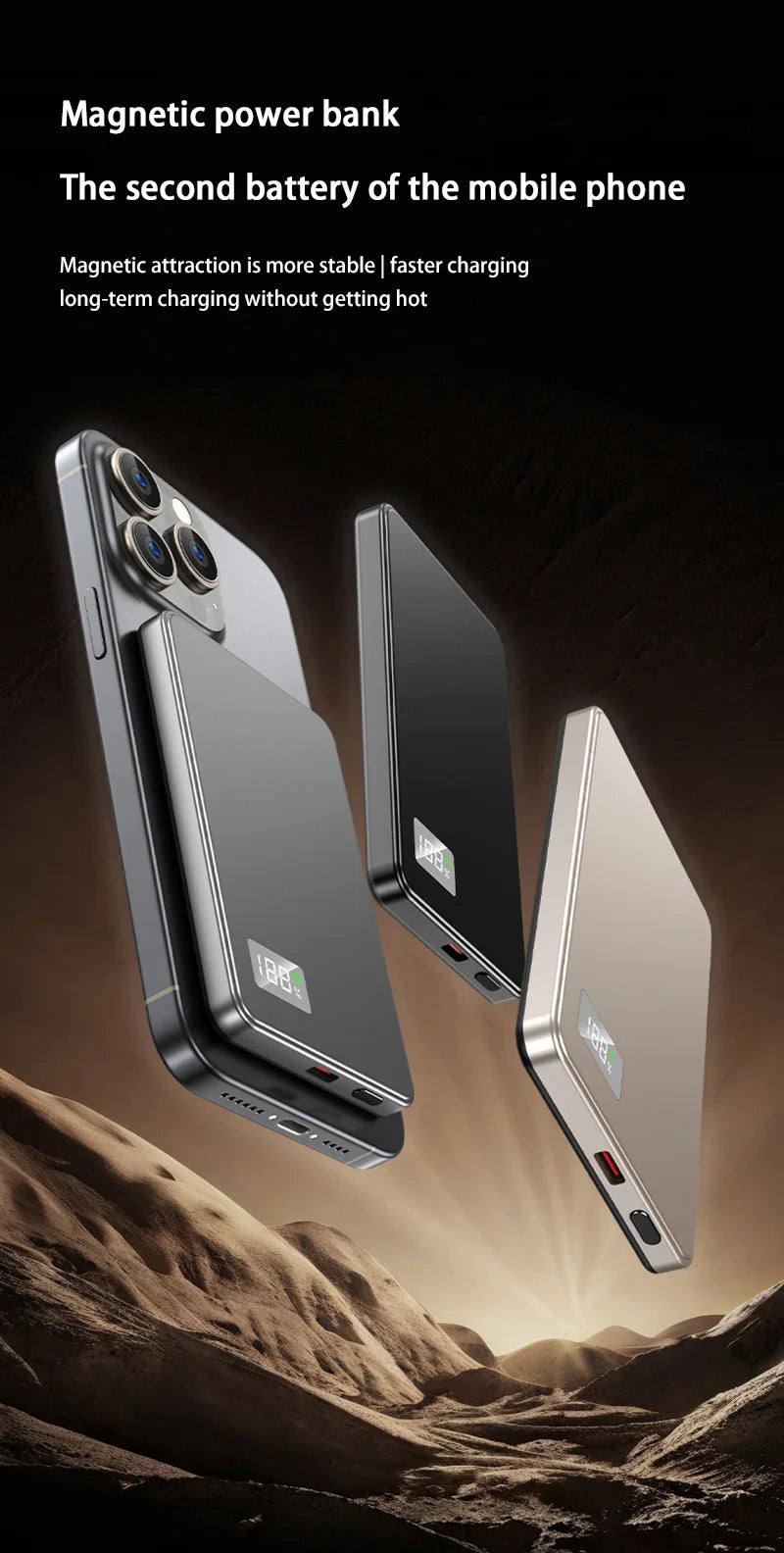 Magnetic Power Bank 50000mAh Ultra 3C Certification Ultra-Thin Wireless Fast Charging Portable Battery Display PD22.5W Universal