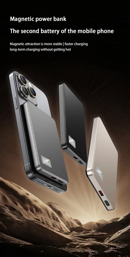 Magnetic Power Bank 50000mAh Ultra 3C Certification Ultra-Thin Wireless Fast Charging Portable Battery Display PD22.5W Universal