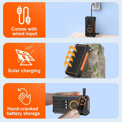 Portable Hand Crank Solar Power Bank With Light 20000mAh Large Capacity Fast Charging Mobile Power Supply Charger Station