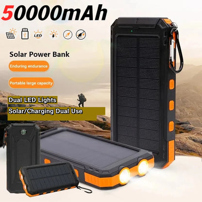 VIVO Waterproof Outdoor Solar Power Bank 50000mAh Dual USB Travel Outdoor Solar Mobile Phone Charger Solar Powerbank For Camping