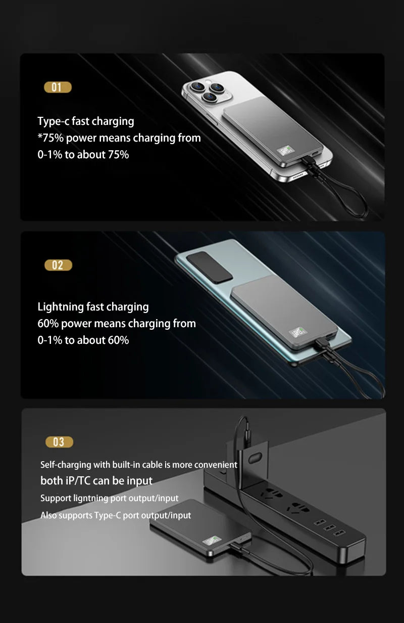 Magnetic Power Bank 50000mAh Ultra 3C Certification Ultra-Thin Wireless Fast Charging Portable Battery Display PD22.5W Universal