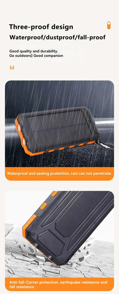 200000mAh Solar Power Bank  Fast Charging Portable Large Capacity Charger Compatible For IOS Android USB-A and USB-C