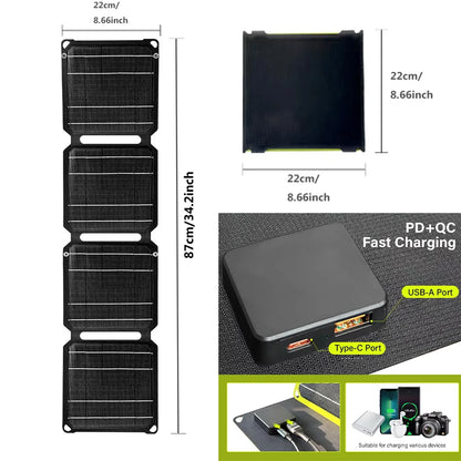 2000W portable solar charger 5V 12V flexible Solar panel plate battery USB A C DC  21W/30W/60W/80W power bank For camping