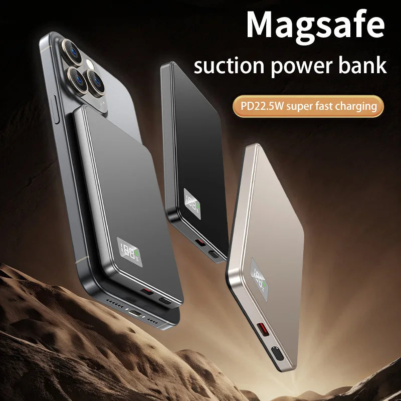 Magnetic Power Bank 50000mAh Ultra 3C Certification Ultra-Thin Wireless Fast Charging Portable Battery Display PD22.5W Universal