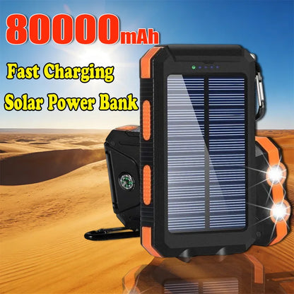 New Solar Power Bank 80000mAh Portable Charging Poverbank External Battery Charger Strong Light LDE Light For All Smartphones