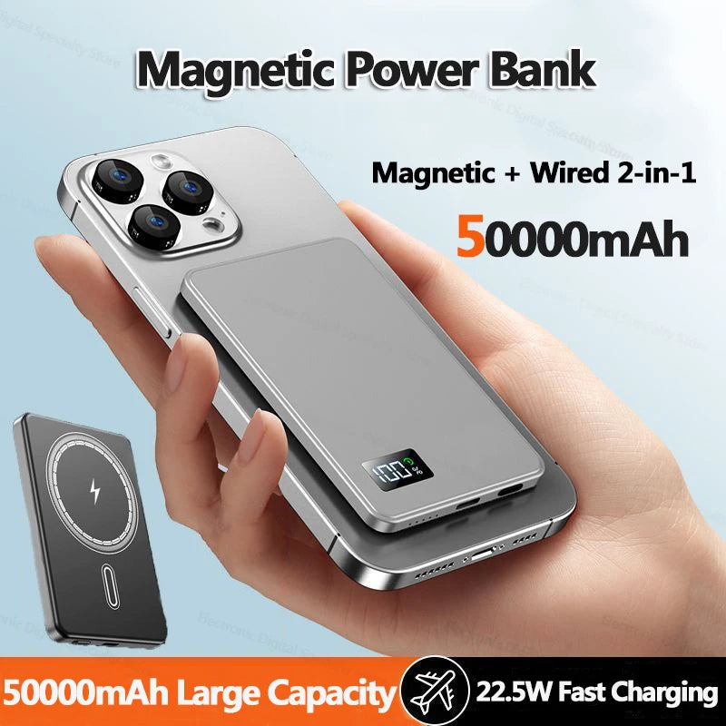 Magnetic Power Bank 50000mAh Ultra 3C Certification Ultra-Thin Wireless Fast Charging Portable Battery Display PD22.5W Universal