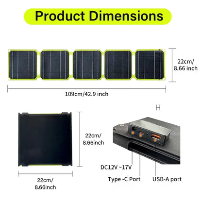 2000W portable solar charger 5V 12V flexible Solar panel plate battery USB A C DC  21W/30W/60W/80W power bank For camping