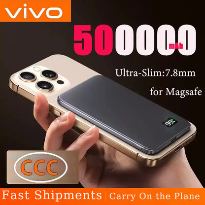 ViVO 500000mAh Power Bank Portable Ultra-thin CCC Certified MagSafe Magnetic Wireless Super Fast Charging Electronic Display