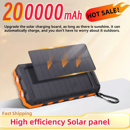 200000mAh Solar Power Bank  Fast Charging Portable Large Capacity Charger Compatible For IOS Android USB-A and USB-C