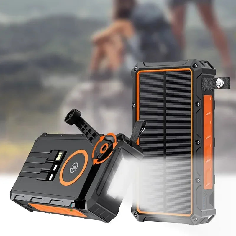 Portable Hand Crank Solar Power Bank With Light 20000mAh Large Capacity Fast Charging Mobile Power Supply Charger Station