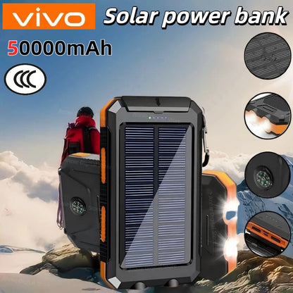 VIVO Waterproof Outdoor Solar Power Bank 50000mAh Dual USB Travel Outdoor Solar Mobile Phone Charger Solar Powerbank For Camping