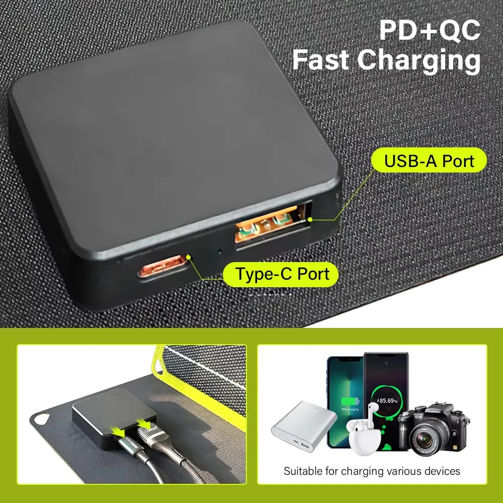 2000W portable solar charger 5V 12V flexible Solar panel plate battery USB A C DC  21W/30W/60W/80W power bank For camping