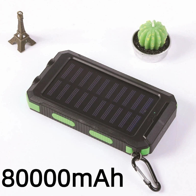 Solar Power Bank 80000mAh Portable Charging Powerbank External Battery Charger Strong Light LDE Light for All Smartphones