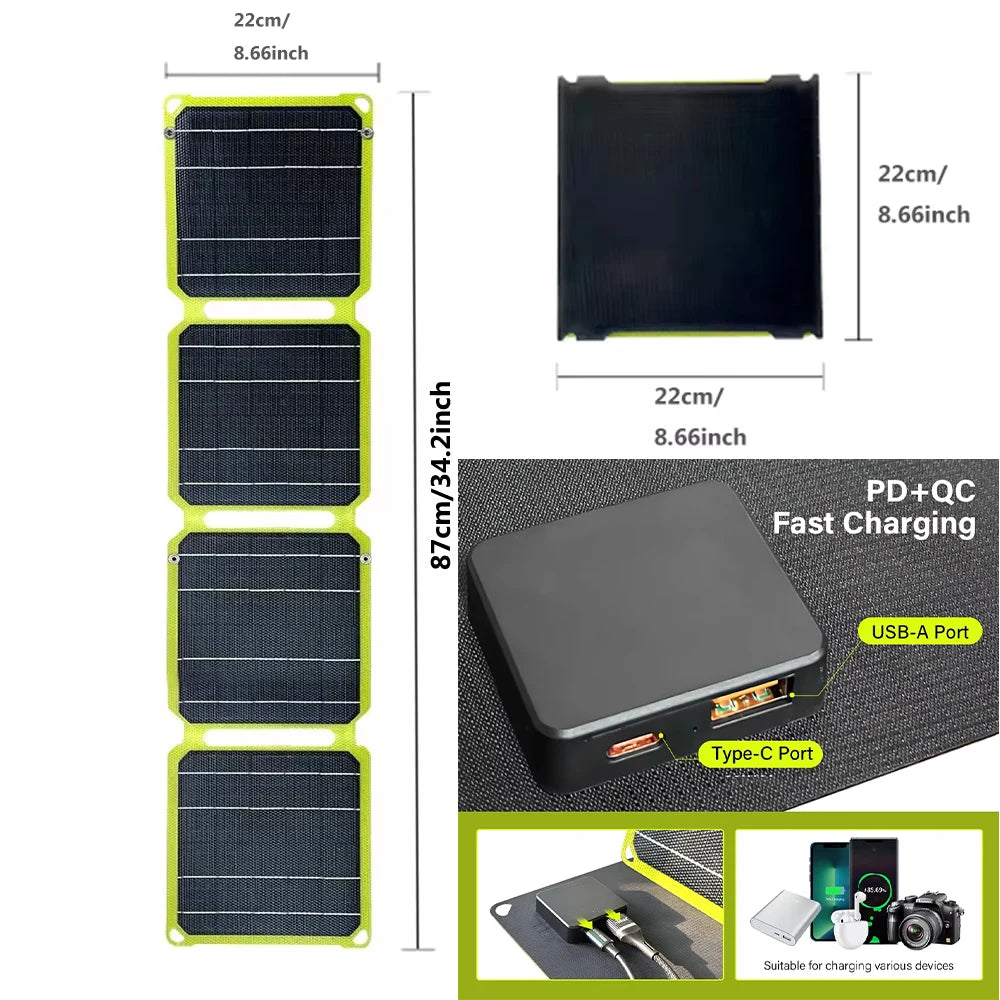 2000W portable solar charger 5V 12V flexible Solar panel plate battery USB A C DC  21W/30W/60W/80W power bank For camping