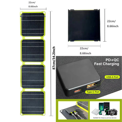 2000W portable solar charger 5V 12V flexible Solar panel plate battery USB A C DC  21W/30W/60W/80W power bank For camping