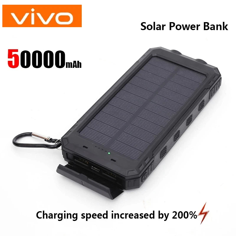 VIVO Waterproof Outdoor Solar Power Bank 50000mAh Dual USB Travel Outdoor Solar Mobile Phone Charger Solar Powerbank For Camping