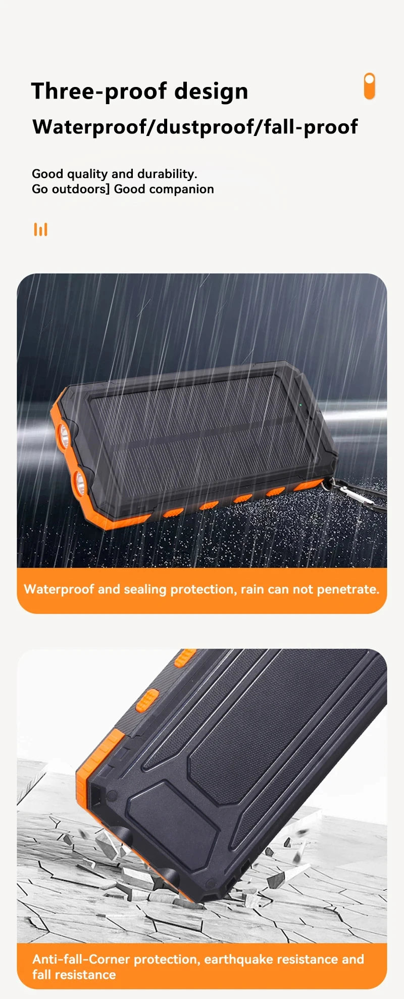VIVO Waterproof Outdoor Solar Power Bank 50000mAh Dual USB Travel Outdoor Solar Mobile Phone Charger Solar Powerbank For Camping